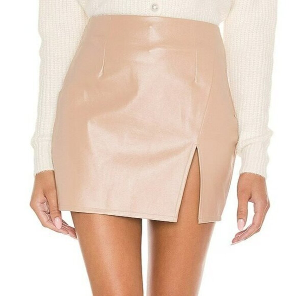 superdown Trinity Faux Leather Skirt in Nude